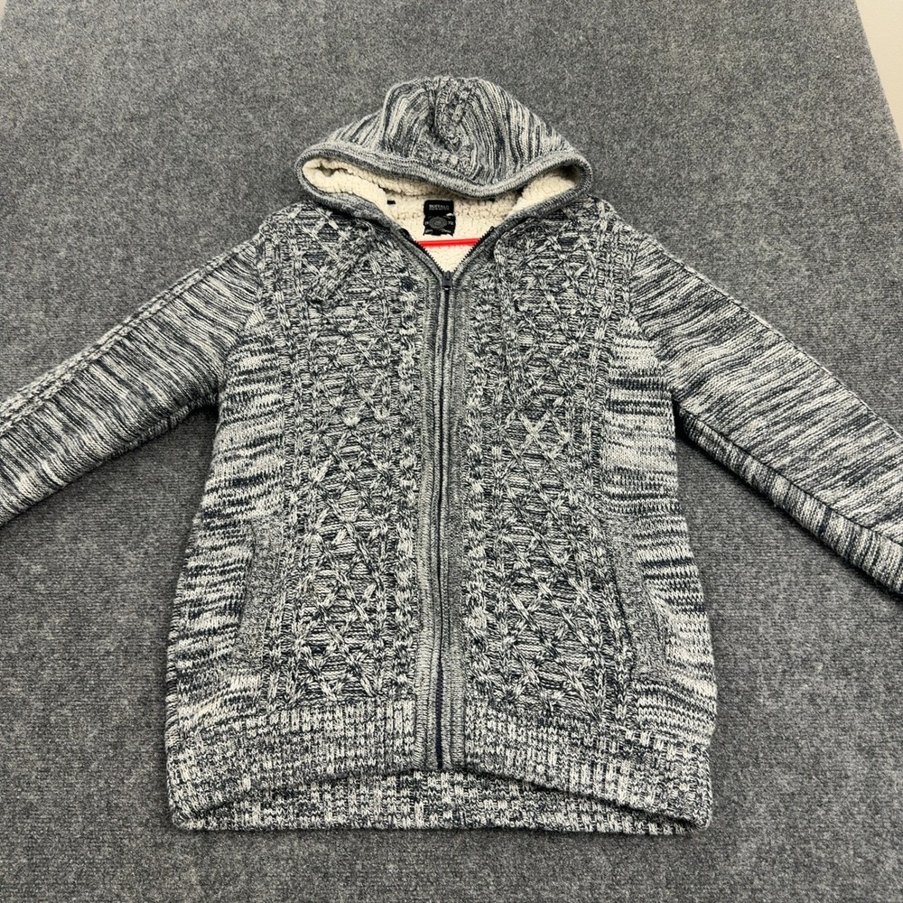 Buffalo David Bitton Sweater Hoodie Mens‎ M Gray Knit Sherpa Lined Zip Up Casual